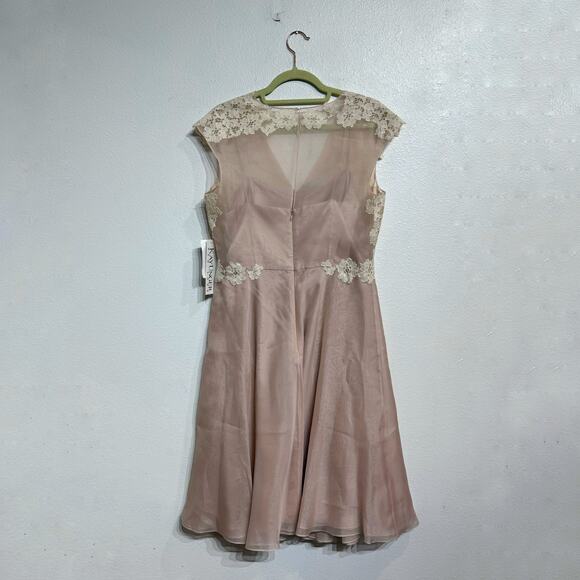 Kay Unger Blush Lace Ruffle Detail Midi Dress Sz 10 NWT - Picture 11 of 14